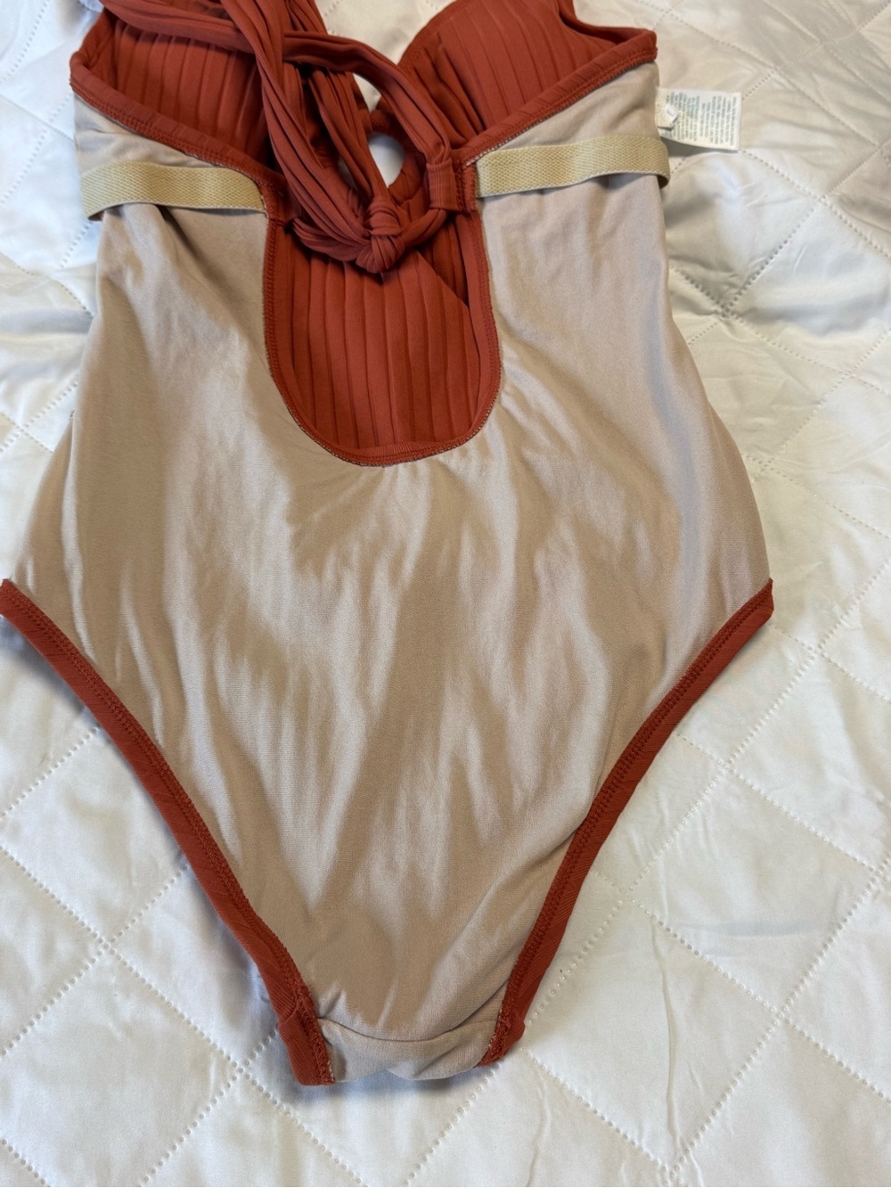 Kona Sol Ribbed One Piece Swimsuit Rust Cutout Open Back Size Small - Picture 9 of 12
